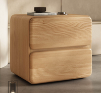 Mesa de Noche Moderna Minimalista sin Tiradores con Dos Cajones y Superficie de Madera, Mesa Auxiliar para Dormitorio con Almacenamiento