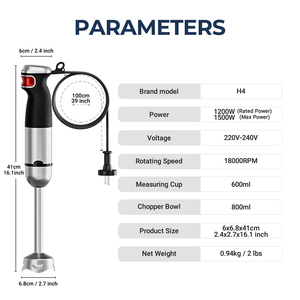 Mixeur-<span class=keywords><strong>Blender</strong></span> 1200W, 18000 tr/min, <span class=keywords><strong>avec</strong></span> récipients de 600 ml/800 ml, 4 lames, sans BPA, accessoires compatibles lave-vaisselle - Product Image 6