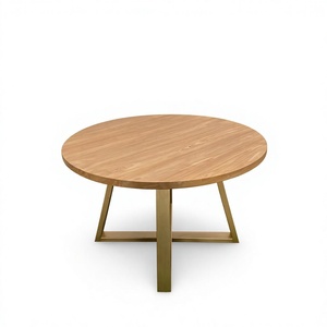 โต๊ะอาหารไม้สักแท้ทรงกลมสไตล์อินโดนีเซีย พร้อมฐานโลหะเคลือบทอง - Product Image 1