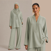 Ensemble Modeste Décontracté Islamique pour Femme, Tunique et Pantalon Ample, Vente en Gros OEM ODM, Ensemble Musulman pour Femme