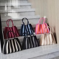 Sac fourre-tout rayé en tricot réutilisable en tissu, sac à bandoulière pour femme, idéal pour le shopping (vente en gros)