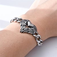 Gelang Rantai Cuban Link Baja Anti Karat Tahan Air, Perhiasan Pria untuk Pacar, Hadiah Retro Punk Gothic dengan Liontin Tengkorak dan Salib