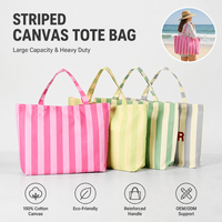 Sac fourre-tout en toile de coton rayé tendance pour l'été, avec logo personnalisé, sac de plage grande capacité, sac de shopping pour usage quotidien