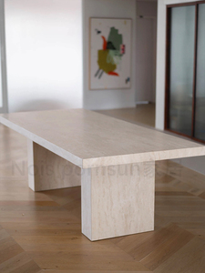 Set <span class=keywords><strong>Tavolo</strong></span> <span class=keywords><strong>da</strong></span> Pranzo di Lusso <span class=keywords><strong>Moderno</strong></span> in Travertino Beige Arredamento in Pietra Naturale per Bar e <span class=keywords><strong>Soggiorno</strong></span> <span class=keywords><strong>Tavolo</strong></span> <span class=keywords><strong>da</strong></span> Pranzo in Marmo Beige - Product Image 2
