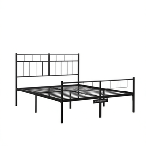 <b>Black</b> Steel Full Size Metal Bed <b>Frame</b> Rectangular Design Elegant <b>Black</b> Finish Bedroom Furniture - Product Image 1