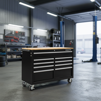 Armoire à outils professionnelle en acier avec porte, plan de travail en chêne avec roulettes, chariot de rangement pour outils pour mécaniciens OBM, fourni par l'usine