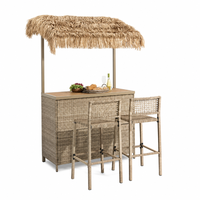Ensemble de bar d'extérieur durable en WPC avec finition en rotin PE et toit Tiki