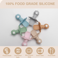 Ensemble d'alimentation pour bébé personnalisable en gros, style dessin animé, cuillère et fourchette en silicone de qualité alimentaire, sans BPA, étanche pour nourrissons