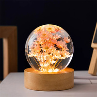 Lampe de Nuit 3D Boule de Cristal avec Base en Bois Led Cadeaux d'Anniversaire Blanc Chaud Éclairage Étoile Galactique Galaxie 3D 60mm 80mm