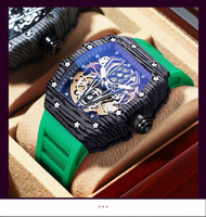 Jam Tangan BINBOND J7751 Skeleton Fashion Pria Olahraga Silikon Tahan Air Bercahaya Mekanik Otomatis Tanggal