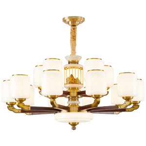 All Copper Solid Wood Chandelier Round Multi Head Led <b>Light</b> Home Living Room Study Villa <b>Ceiling</b> Lamp - Product Image 3