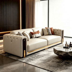 Divano Componibile in Pelle di Prima Qualità Stile Italiano di Lusso, 4 Posti, Design Post-Moderno Americano per Salotti di Ville di Lusso - Product Image 2
