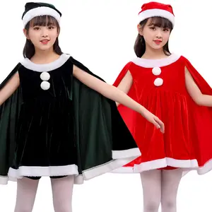 Kostum Natal Anak Perempuan Gaun Merah Pakaian Santa Set Kostum Santa Anak-anak