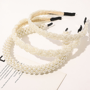 Serre-tête en perles blanches tendance pour filles, accessoire de <span class=keywords><strong>cheveux</strong></span> de luxe avec perles courbées et croisées, pour femmes - Product Image 4