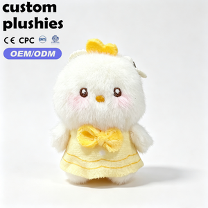 Llavero de Peluche de Pollito Amarillo Personalizado OEM, Adorno de Bolso de Pollito Esponjoso con Lazo y Vestido Rosa para Regalos del Día del Niño - Product Image 2