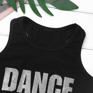 Ensemble de gymnastique pour filles en Spandex brillant métallisé, avec haut court dos nageur imprimé DANCE et short moulant, pour l'entraînement et la danse, vêtements de sport pour enfants - Product Image 3