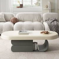 Table basse ovale avec tiroir de rangement, style moderne minimaliste, couleur crème, table centrale pour salon, panneau écologique de qualité E1, facile à nettoyer