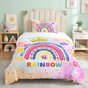 Set di Biancheria da Letto per Bambini con Motivo Arcobaleno e Nuvole, <span class=keywords><strong>Copripiumino</strong></span> <span class=keywords><strong>Singolo</strong></span> EU, Morbido Set <span class=keywords><strong>Copripiumino</strong></span> Stampato per Camere da Letto delle Ragazze - Product Image 5