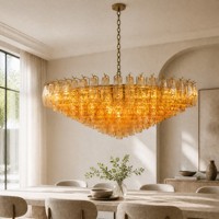 Lustre moderne ovale en verre ambré YH, grand luminaire suspendu linéaire à plusieurs niveaux en verre soufflé à la main, lampe suspendue en laiton pour hall d'hôtel