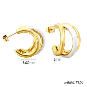 Ins Popular Multilayer C Shaped 18k <b>Gold</b> Plated <b>Chunky</b> Stainless Steel Jewelry Multicolor Enamel <b>Hoop</b> Earrings for Women - Product Image 2