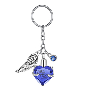 Heart with Birthstone and Angel Wing Pendant Memorial Key Chain Cremation Urn for <strong>Ashes</strong> <strong>Keepsake</strong> Key <strong>Ring</strong> Jewelry to Men Women - Product Image 1