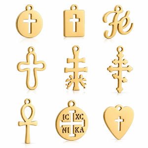 Colgantes Religiosos de Cruz Ortodoxa, Redondos, Cuadrados y con Forma de Corazón, de Acero Inoxidable, para Hacer Joyería y Collares - Product Image 1