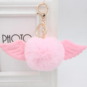 Filles cadeau mignon ange aile <span class=keywords><strong>Pom</strong></span> <span class=keywords><strong>Pom</strong></span> porte-clés moelleux lapin boule de fourrure porte-clés <span class=keywords><strong>Pompon</strong></span> porte-clés charme pendentif aile en peluche porte-clés - Product Image 2