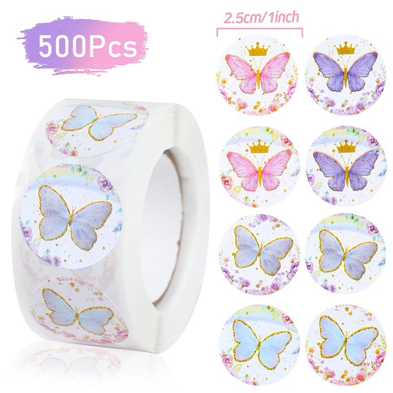 Autocollant rond papillon