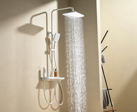 Ensemble de douche WEIHAO gris anthracite à quatre fonctions avec grande étagère, pommeau de douche pluie, douchette à main et jets latéraux