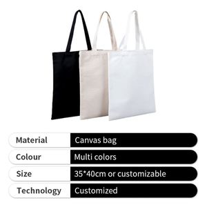 Bolsa de Mano Clásica de Algodón Blanca Lisa, Bolsa de Compras de Lona Personalizada para Mujer, para Promoción - Product Image 2