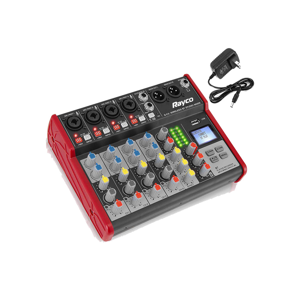 Professional 6 Channel BT Digital Audio Music Mixer USB Mixer Audio Vocal Effects Mixer- for Studio Recording