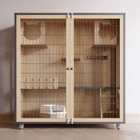 Vente en gros et sur mesure : Villa moderne en bois pour chat - Cage d'intérieur multi-étages avec porte en treillis métallique ventilé, roues et zones de jeu