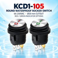 Interrupteur à bascule rond en acier inoxydable KCD1-105, 6A 250VAC, 3 broches, rouge, éclairé, marche/arrêt, montage sur panneau, pour équipement automobile