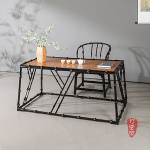 <b>Bamboo</b> Coffee <b>Table</b> Lacquered Rattan Top Chinese Style Handmade Living Room Furniture - Product Image 3