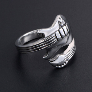 Vintage Style Guitar Shape Titanium Steel <b>Ring</b> For <b>Couples</b> Unisex Gift SA711 - Product Image 4