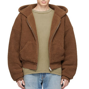 Sudadera Corta con Cremallera y Capucha de <span class=keywords><strong>Forro</strong></span> <span class=keywords><strong>Polar</strong></span> Marrón para Hombre, OEM - Product Image 1