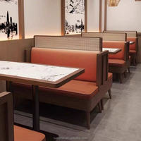 Banc de restaurant commercial en bois et cuir, mobilier de restauration rapide, ensemble table et chaises en rotin Rock Beam