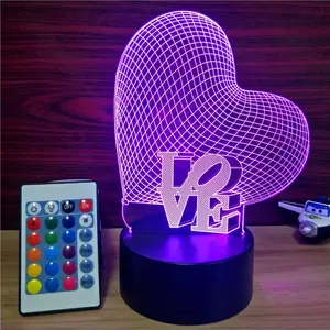 Hot Sale Product 3D Optical Illusion Lamp 16 Colors Changeable LED Night Lamp LOVE Shape USB Table Lamp Women's Day Gifts