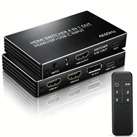 Conmutador HDMI 4 en 1, Entrada HDMI DP USB C, Caja Conmutadora de Video 4K 60Hz con Control Remoto IR para Computadora Portátil, PC, Consola de Juegos, Monitor