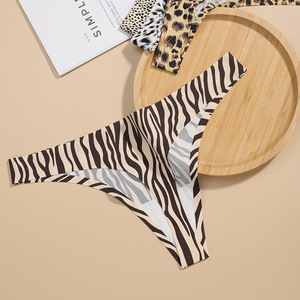 <span class=keywords><strong>Culotte</strong></span> string sexy respirante en nylon et coton, motif léopard, style européen et américain, pour femme, en soie glacée, fine, pour l'été - Product Image 5