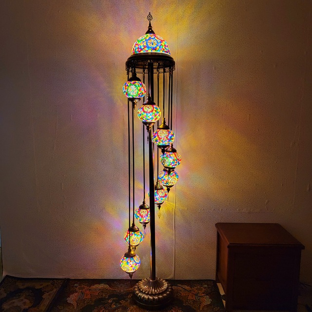 Turkish 9-Globe Mosaic Glass Standing Lamp in Moroccan Style Floor Lamp