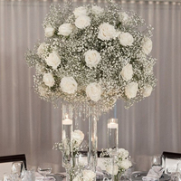 Bola de Flores Artificiales de Seda de 80 cm con Rosas y Paniculata, Decoración para Mesa de Boda, Salón y Sala de Exposiciones