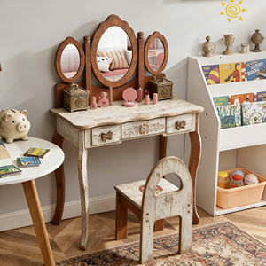 Table de <span class=keywords><strong>Maquillage</strong></span> Vintage en Bois pour Enfants, Jouet de Rôle pour Filles, Meuble de Jeu d'Imitation pour Enfants, Vente en Gros - Product Image 3
