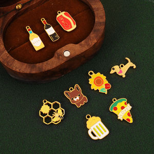 18K Pvd oro Acero inoxidable esmalte Encanto | cerveza, vino tinto, pizza, flor mascota perro abeja encantos | Diy joyería hacer colgante - Product Image 1