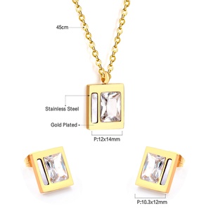 Conjunto de Joyería para Mujer, Collar y Aretes de Acero Inoxidable con Circonita y Baño de Oro de 18k, Estilo Dubai para Bodas - Product Image 3