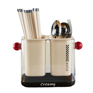 Creamy Double Compartment Chopstick Holder With Stand Kitchen Storage Rack Square Plastic Draining Rack Multipurpose - Product Image 4