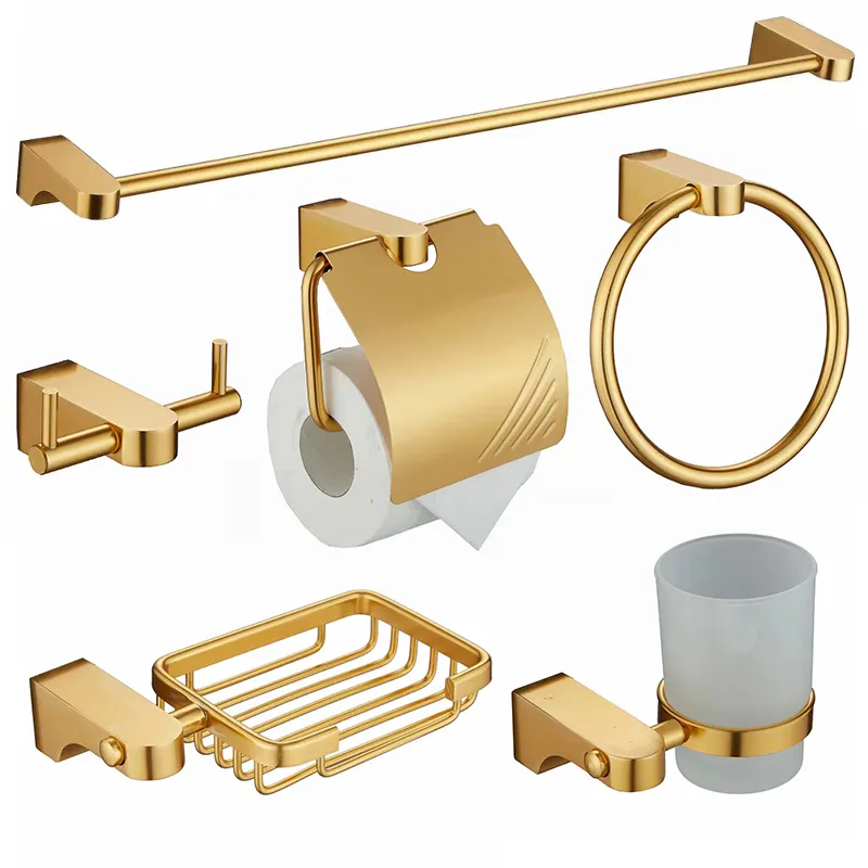 Otel duvara monte altın banyo aksesuarları donanım duş tuvalet aksesuarları banyo aksesuarları seti