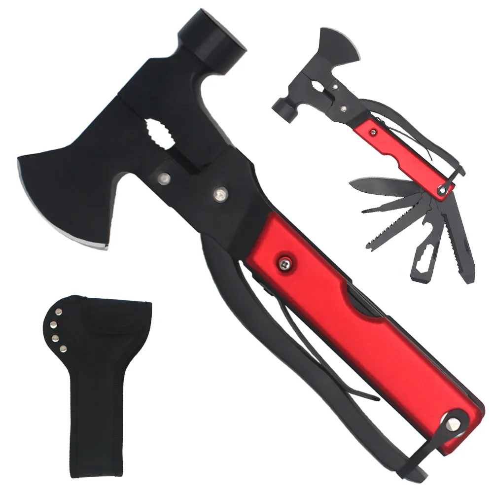 Red coating multi tool mini size aluminium hammer axe plier in one multitool