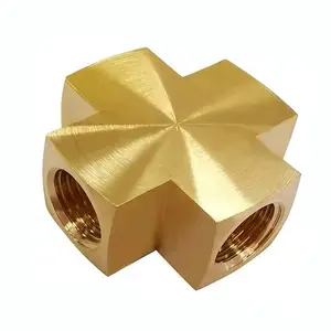 Cross Type Barstock 4 Way Female Connector BSP Thread 1/4 Female Male Forged Brass Pipe Fitting