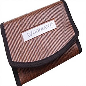 Portefeuille court unisexe pliable en cuir véritable avec motif à caractères, fermeture éclair et fermoir étanche - Product Image 1